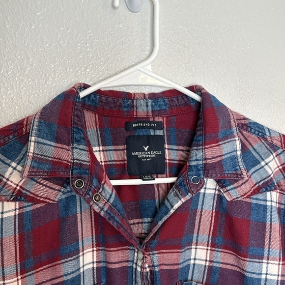 American Eagle Women's Boyfriend Fit Plaid Button Front Top Size Large - Picture 4 of 8